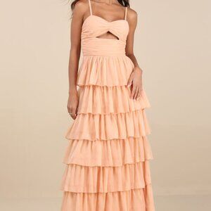 Lulus Arata Peach Cutout Tiered Maxi Dress Orange - Size XS